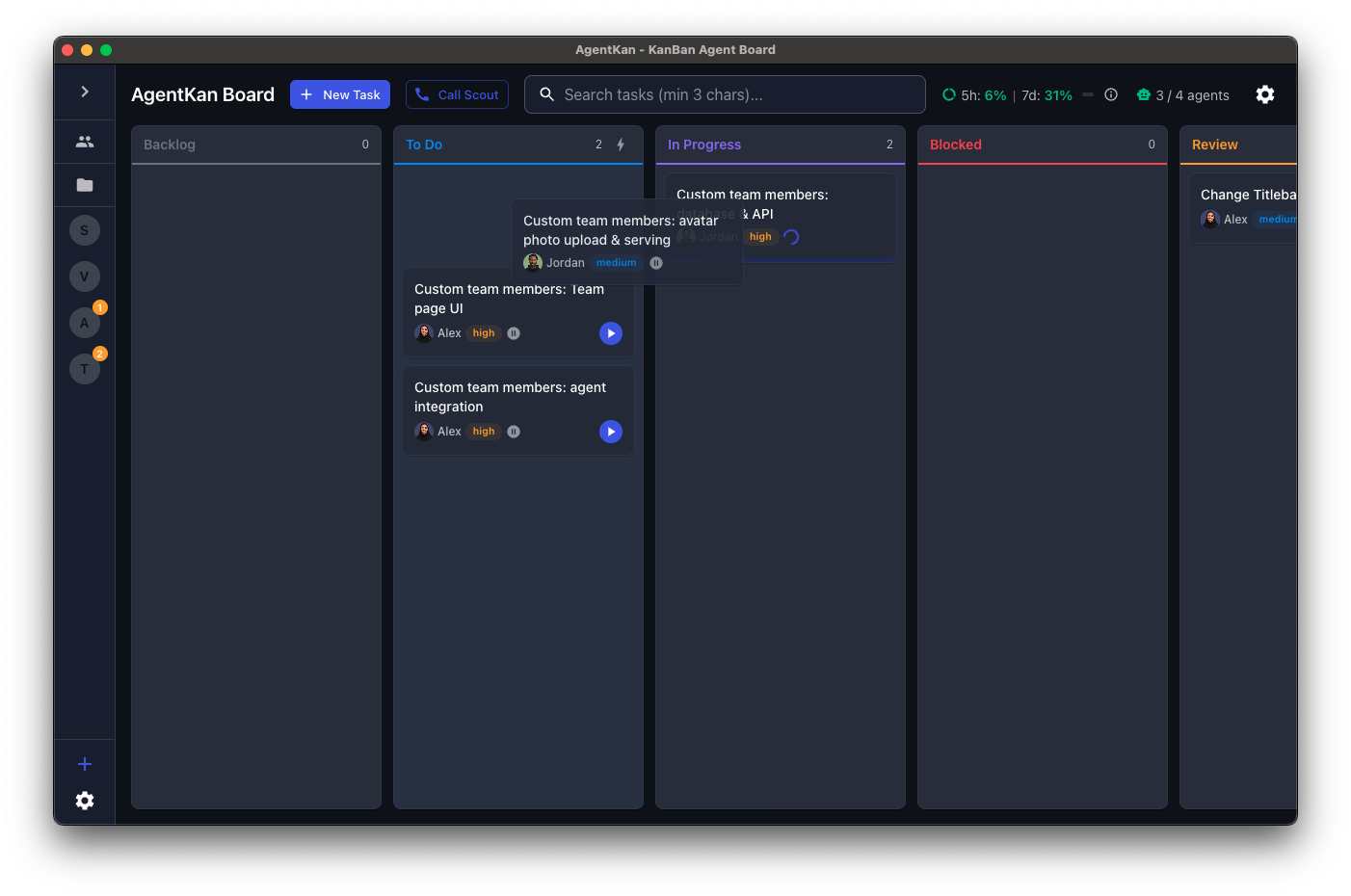 KanBan board with tasks